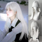 LUPU White Long Straight Wigs for Women with Bangs Natural Looking Synthetic Hair Wig for Halloween Cosplay Daily Use