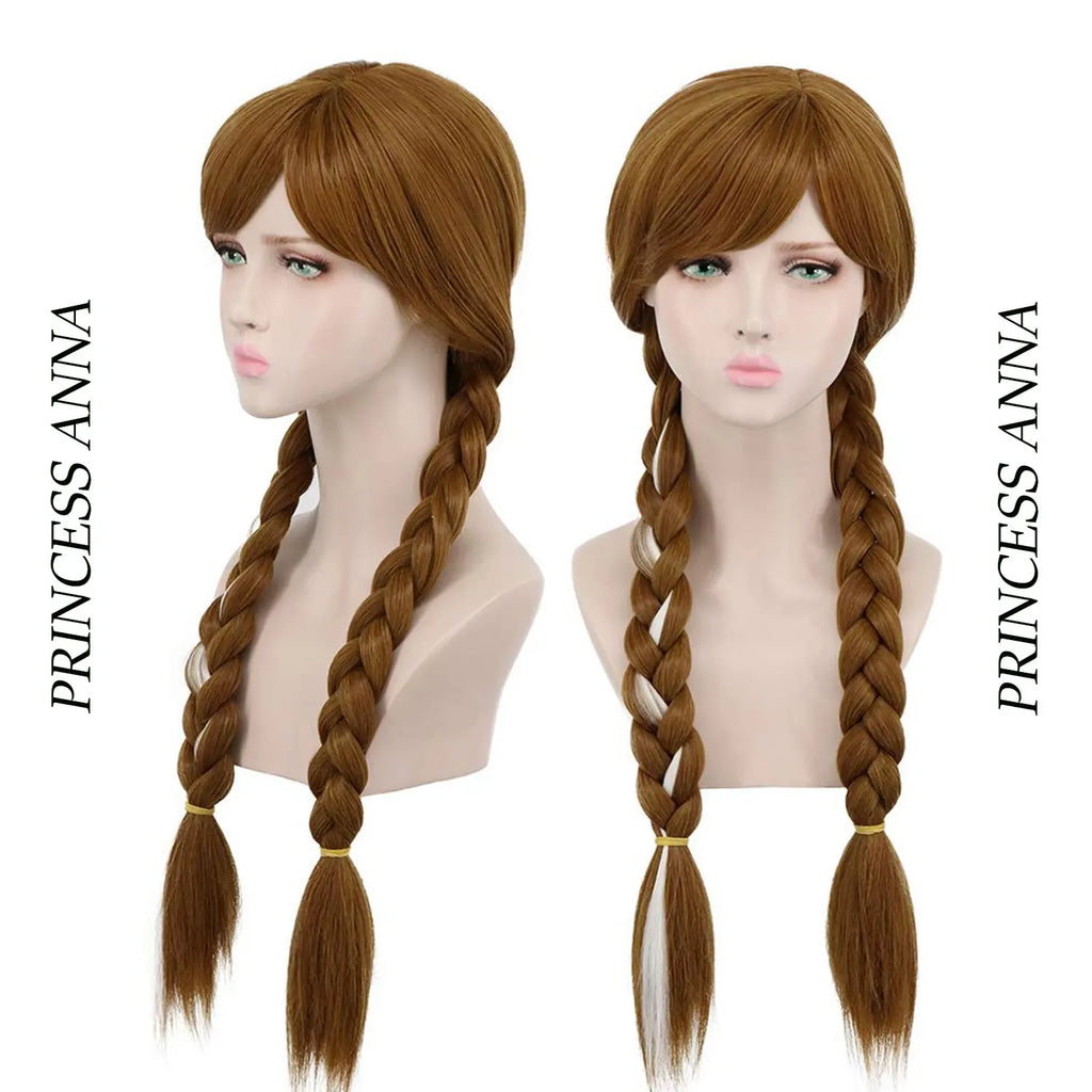 Braided Brown Cosplay Wig for Synthetic Anna Wigs Cosplay Party Wig Peluca De Princesa Princess Wig for Halloween Christmas