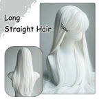 LUPU White Long Straight Wigs for Women with Bangs Natural Looking Synthetic Hair Wig for Halloween Cosplay Daily Use