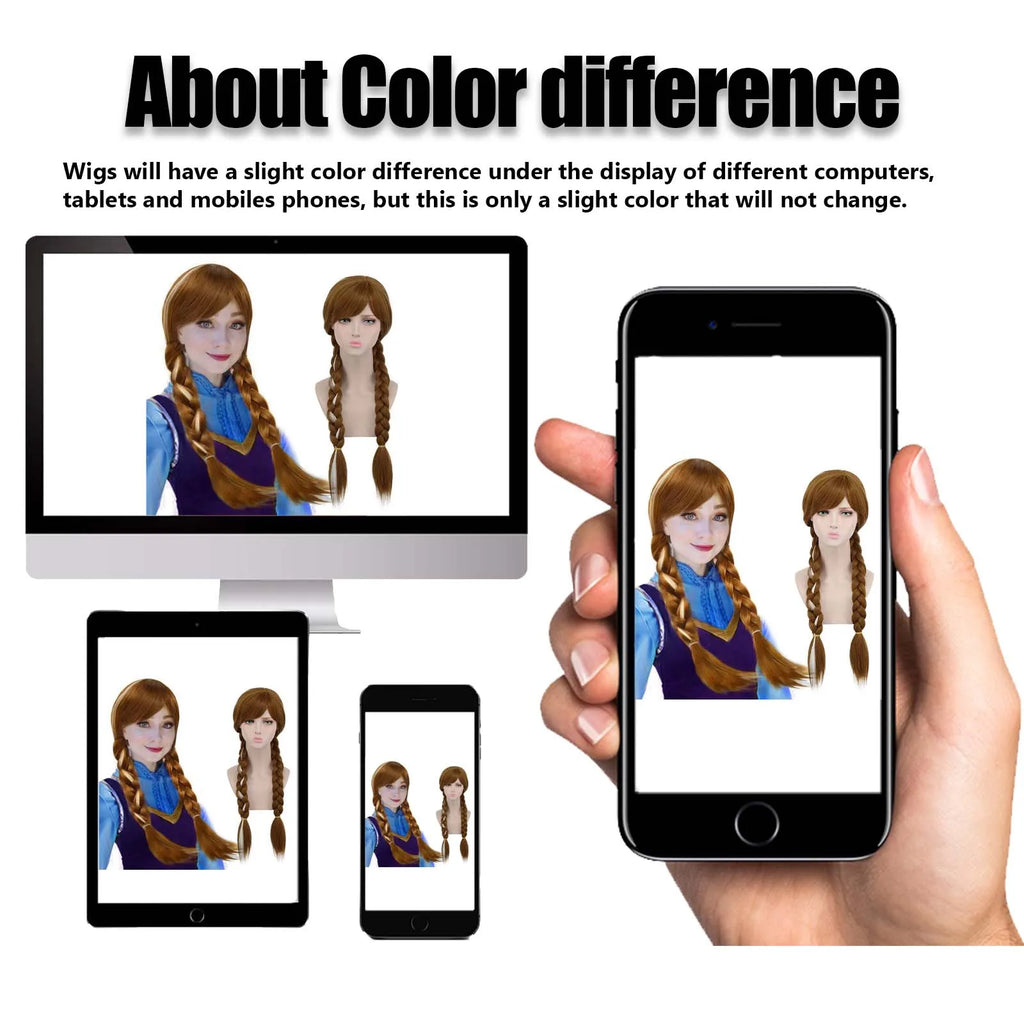 Braided Brown Cosplay Wig for Synthetic Anna Wigs Cosplay Party Wig Peluca De Princesa Princess Wig for Halloween Christmas