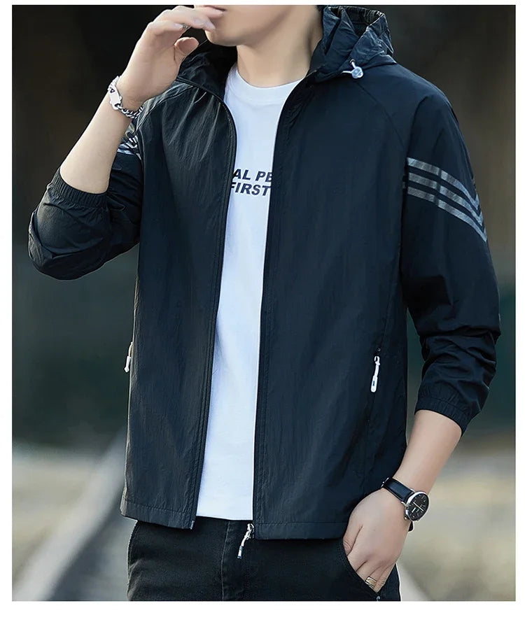 UPF50+Sunscreen Jacket 2025 Summer Thin Breathable Outdoor Cycling Sports Ice Silk Cardigan Coat Casual Men's Sunscreen Clothing