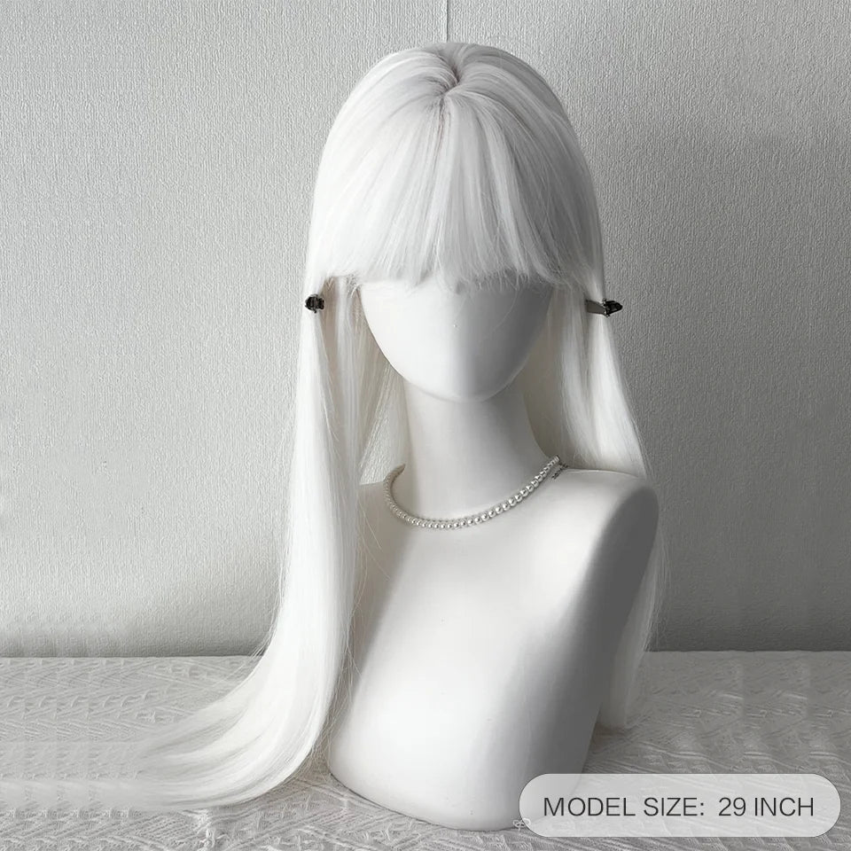 LUPU White Long Straight Wigs for Women with Bangs Natural Looking Synthetic Hair Wig for Halloween Cosplay Daily Use