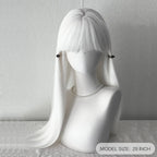 LUPU White Long Straight Wigs for Women with Bangs Natural Looking Synthetic Hair Wig for Halloween Cosplay Daily Use